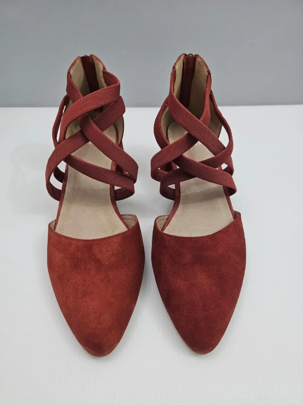 Eileen Fisher Juku Pumps Womens 9 Cayenne Red Suede Block Heel Pointed Toe NEW
